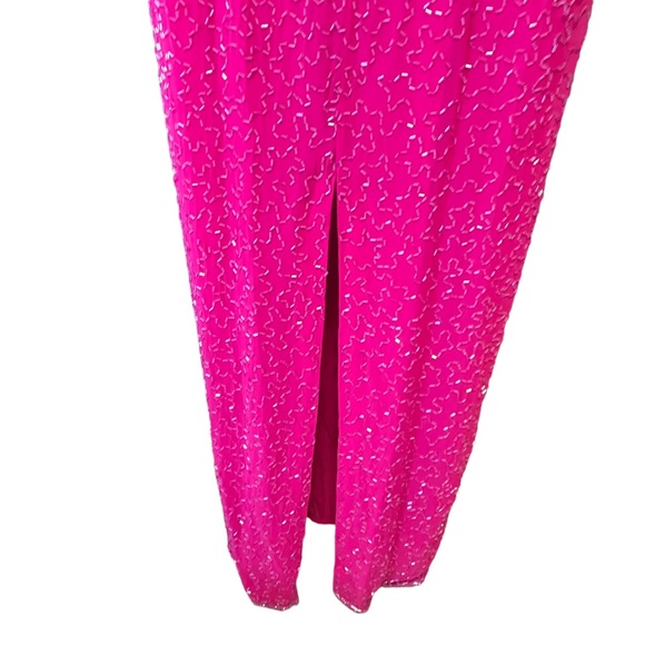 Vintage NWT Alyce Designs Fuschia Pink with Silver Sequins Full Length Dress - Picture 9 of 16